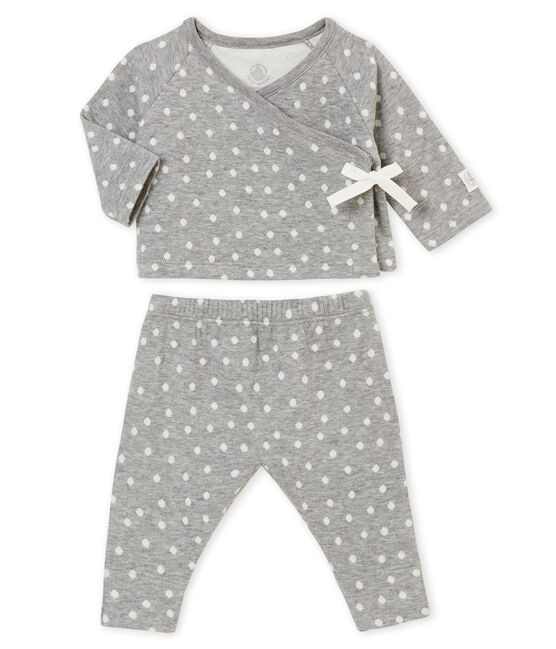 Ensemble bébé fille en tubique jacquard gris SUBWAY/blanc MULTICO