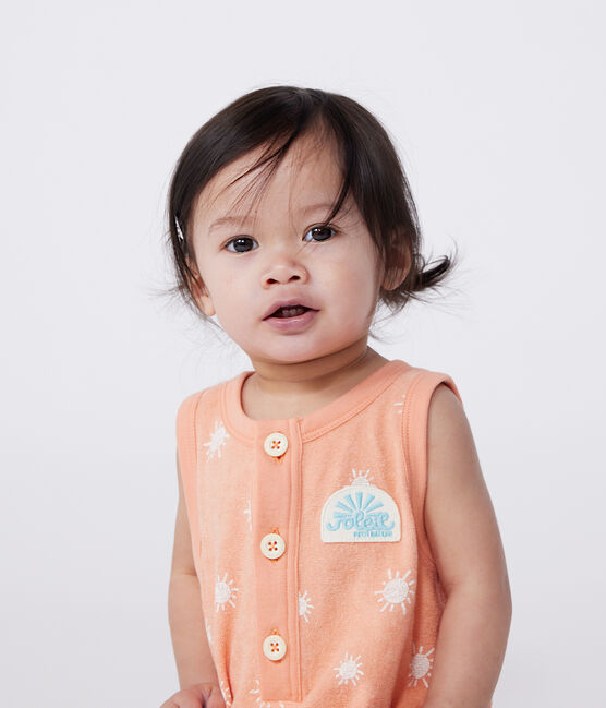 Combicourte bébé en coton éponge sans manches, imprimée soleils orange ABRICOT/ MARSHMALLOW