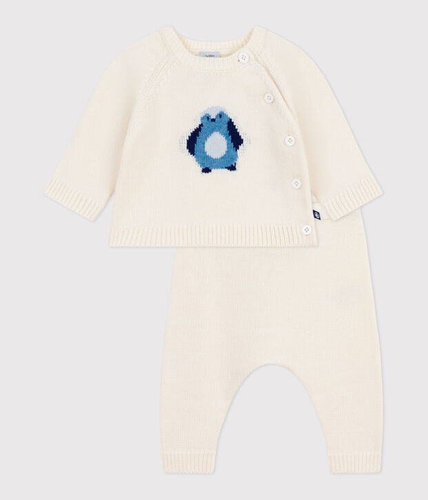 Ensemble 2 pi&egrave;ces b&eacute;b&eacute; en tricot, imprim&eacute; pingouin blanc/multicouleur