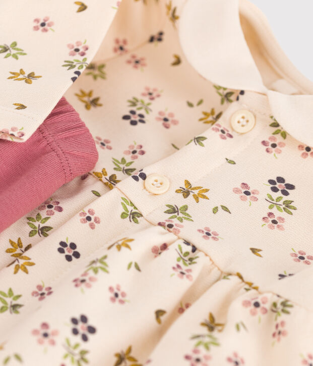 Robe et legging en coton b&eacute;b&eacute; &eacute;cru/multicouleur