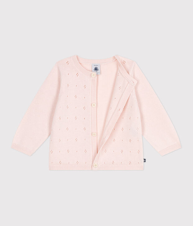 Cardigan b&eacute;b&eacute; en coton point fantaisie rose clair