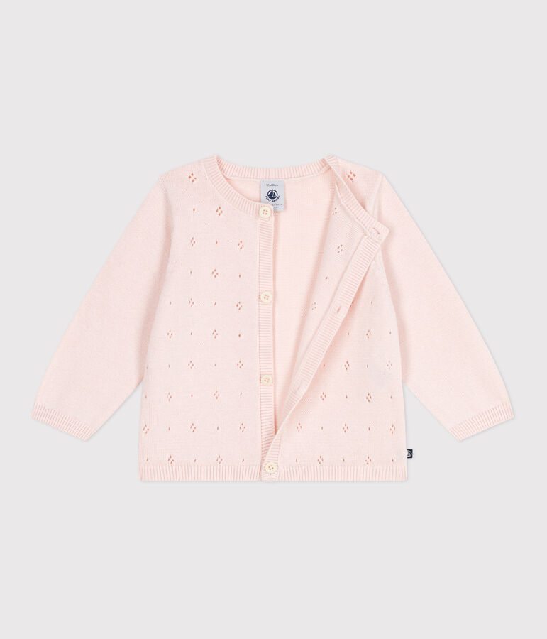 Cardigan b&eacute;b&eacute; en coton point fantaisie rose FLEUR