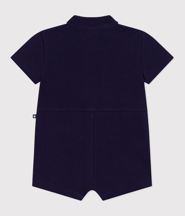 Combinaison courte col polo b&eacute;b&eacute; en coton unie bleu marine