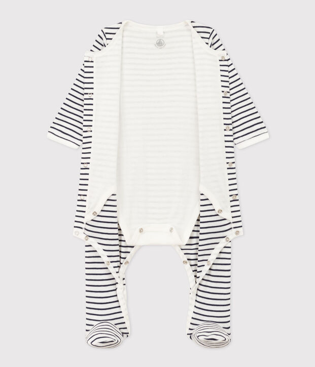 Bodyjama &agrave; rayures en coton blanc/bleu