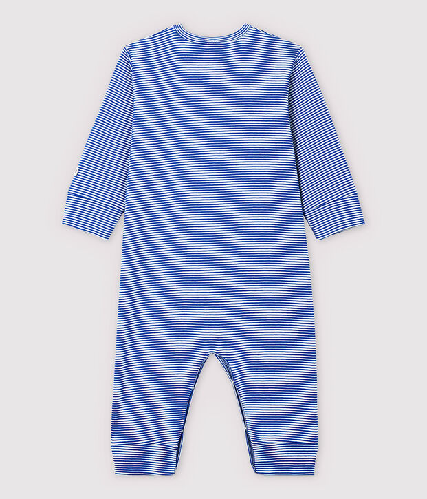 Dors-bien sans pieds b&eacute;b&eacute; rayures bleues en coton bleu/blanc