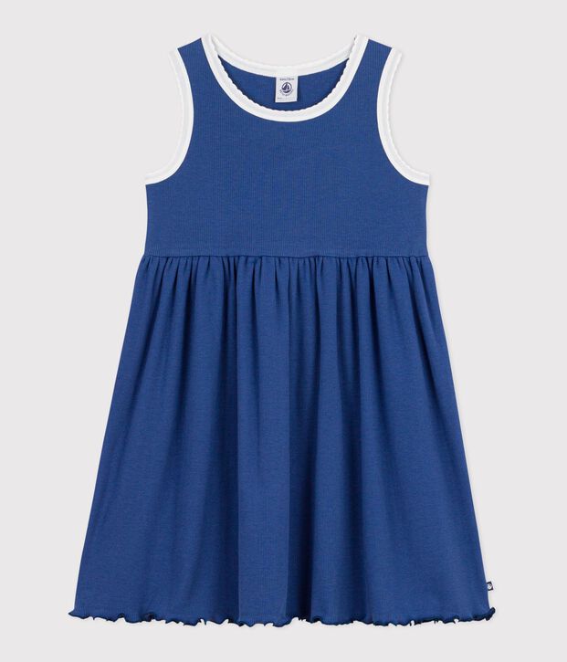 Robe sans manches enfant en coton uni bleu fonc&eacute;