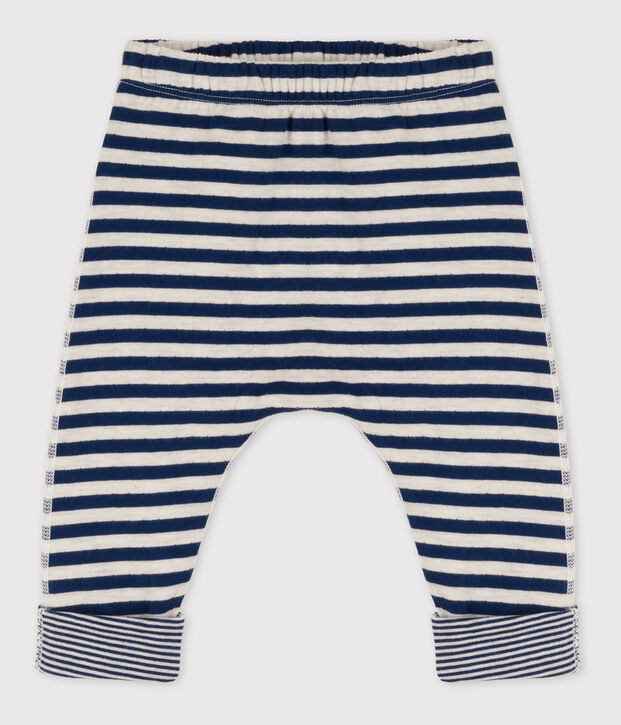 Pantalon b&eacute;b&eacute; ray&eacute; en tubique bleu/beige