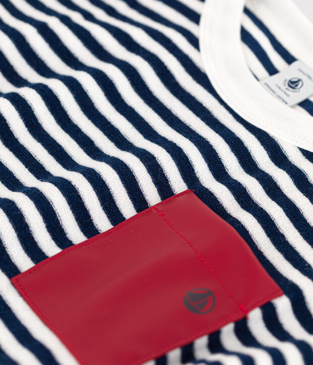 Tee-shirt ray&eacute; en bouclette &eacute;ponge enfant gar&ccedil;on bleu/blanc