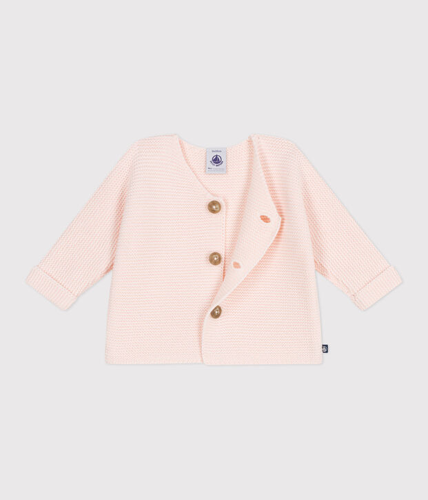 Cardigan b&eacute;b&eacute; tricot point mousse en coton rose clair