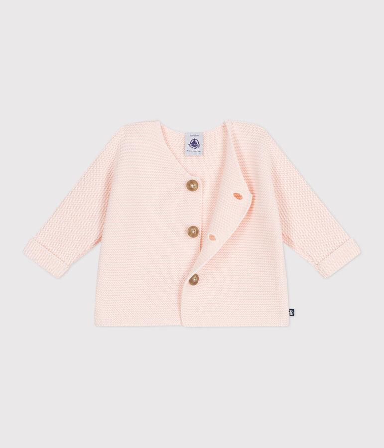 Cardigan b&eacute;b&eacute; tricot point mousse en coton rose FLEUR