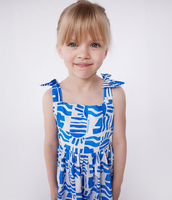 Robe longue à bretelles enfant en coton imprimée bleu MARSHMALLOW/ PORCELANA