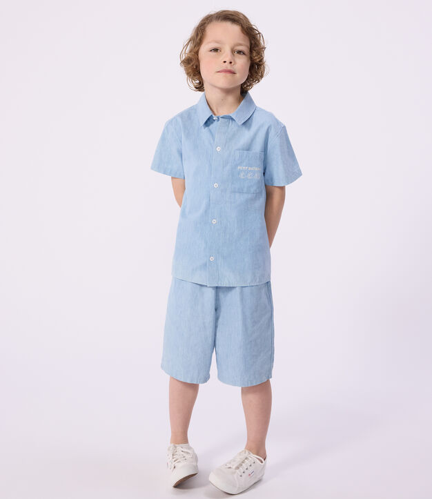 Bermuda short enfant en coton uni bleu