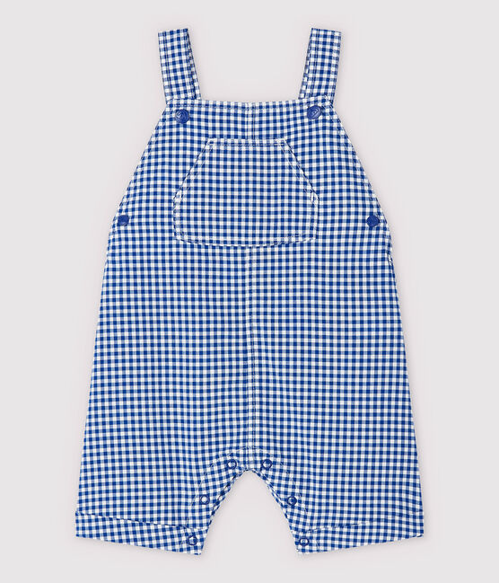 Salopette courte en chaîne et trame bébé garçon bleu SURF/blanc MARSHMALLOW