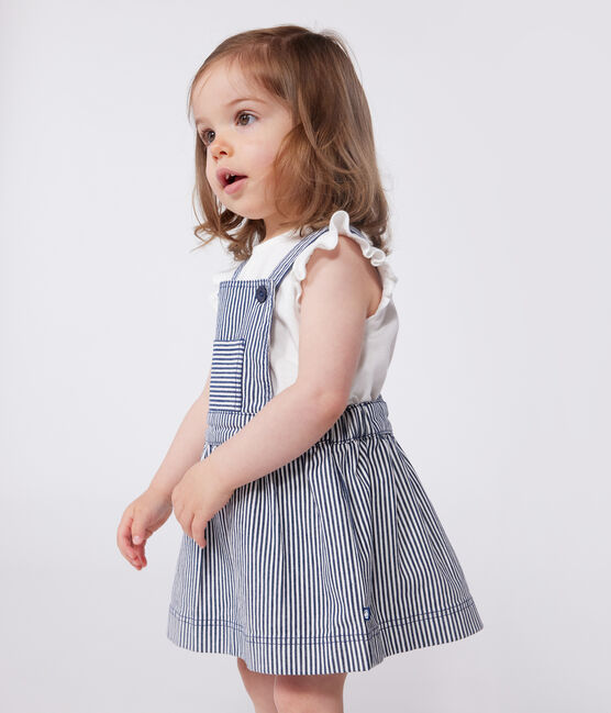 Robe salopette bébé en coton rayée bleu MEDIEVAL/blanc MARSHMALLOW
