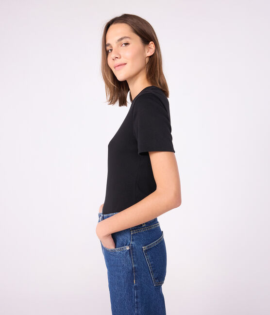 Tee-shirt l'Iconique manches courtes en côte unie femme noir BLACK
