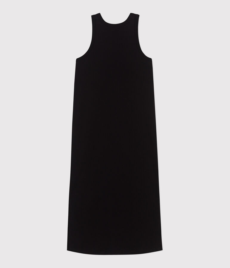 Robe d&eacute;bardeur longue femme en coton noir BLACK