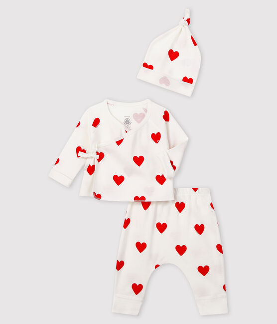 Ensemble cadeau cœurs rouges bébé en coton biologique blanc MARSHMALLOW/rouge TERKUIT