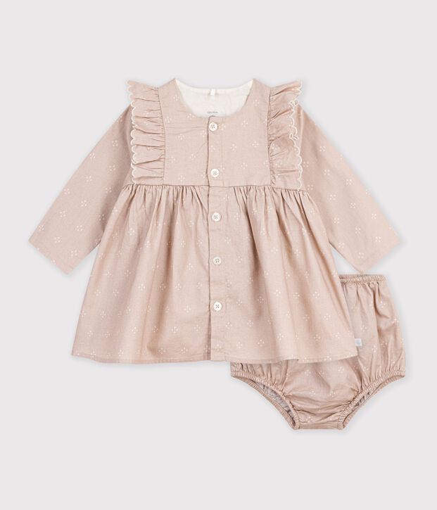 Robe b&eacute;b&eacute; en coton imprim&eacute; graphique &eacute;cru/blanc