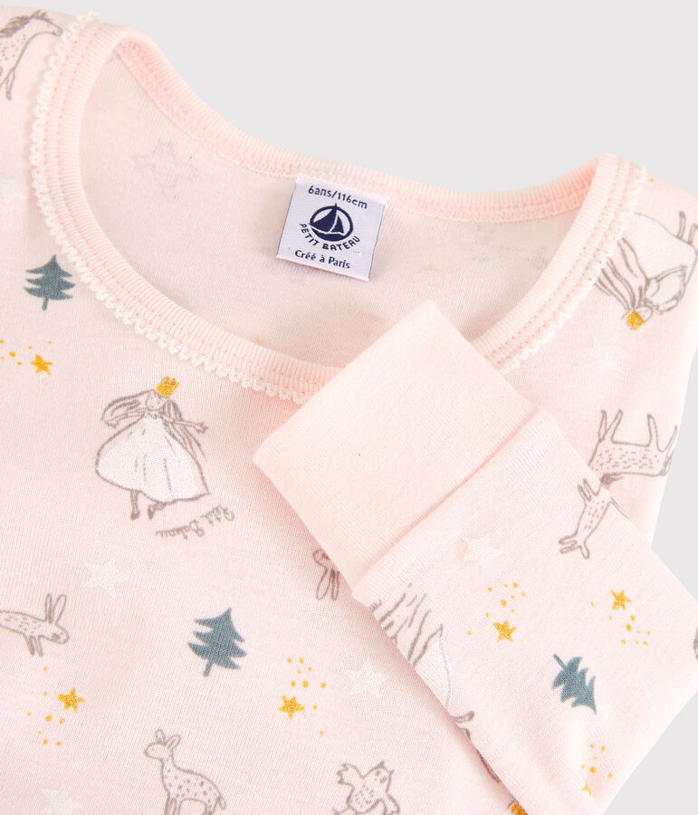 Pyjama snugfit imprim&eacute; princesses petite fille en coton rose FLEUR/blanc MULTICO