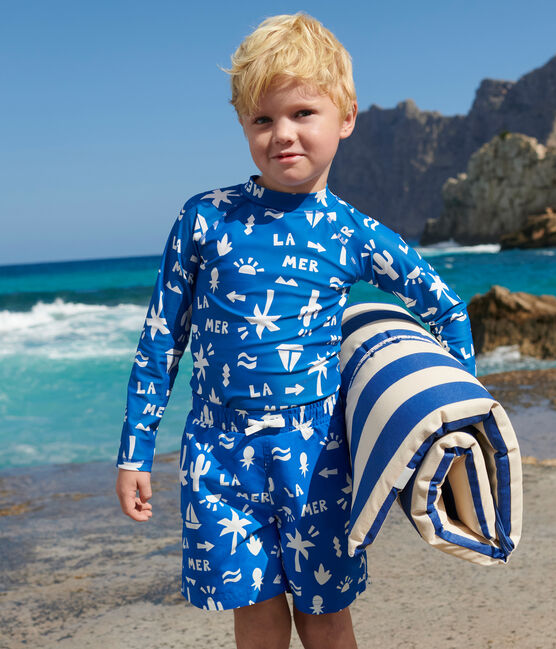 Teeshirt de bain anti uv enfant manche longue imprimé bleu PORCELANA/ MARSHMALLOW