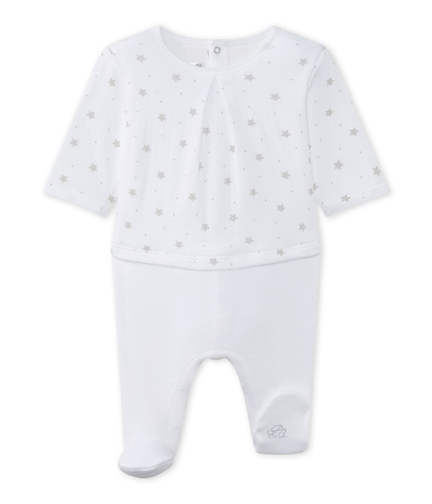 Combinaison guimpe b&eacute;b&eacute; mixte bi-mati&egrave;re blanc/marron