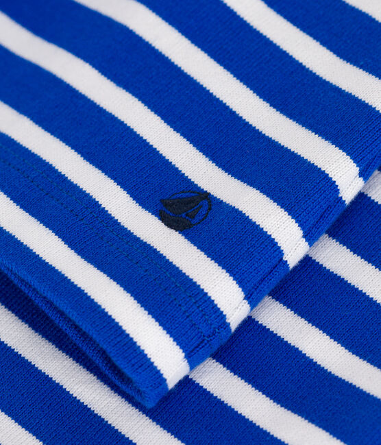Marinière femme en coton manches longues bleu PERSE/blanc MARSHMALLOW