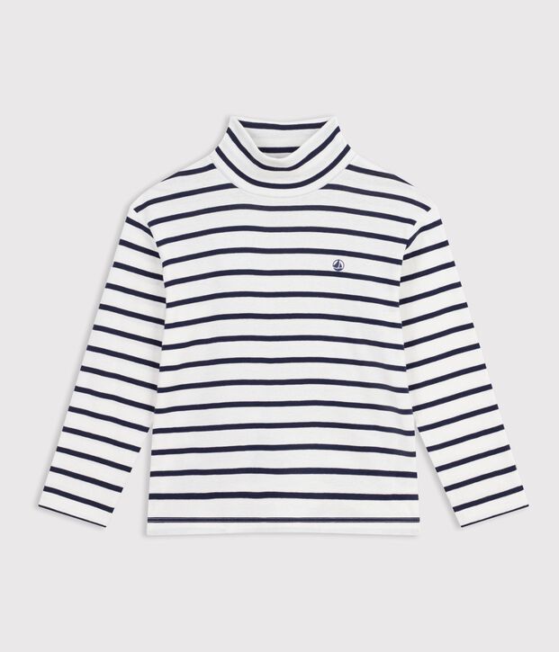 Sous-pull enfant en coton &agrave; rayures blanc/bleu