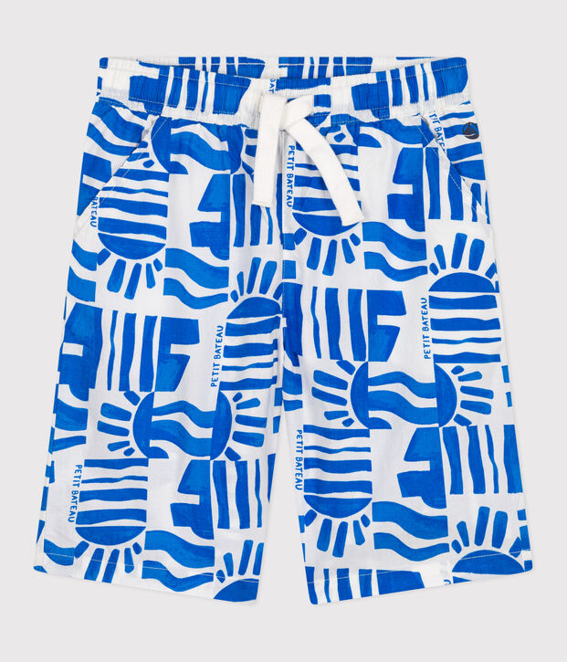 Bermuda short enfant en coton imprim&eacute; bleu/bleu