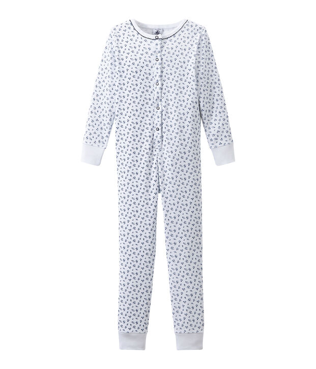 Pyjama combinaison fille imprim&eacute; blanc/bleu