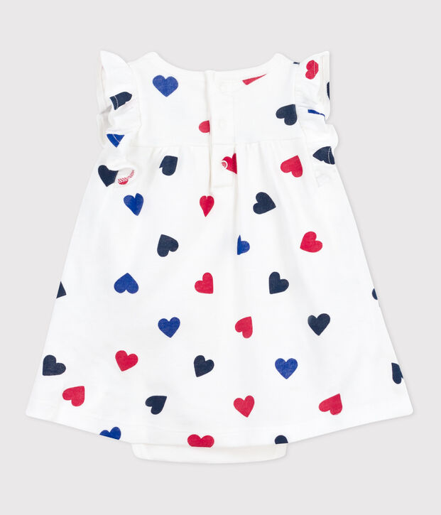 Robe b&eacute;b&eacute; en coton &agrave; manches courtes et body int&eacute;gr&eacute; tricoeur blanc/multicouleur