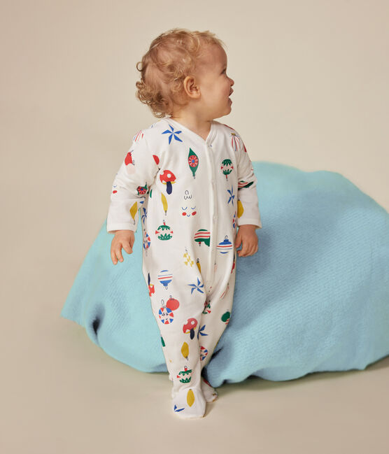 Pyjama en molleton gratté imprimé boules de Noël bébé blanc MARSHMALLOW/blanc MULTICO