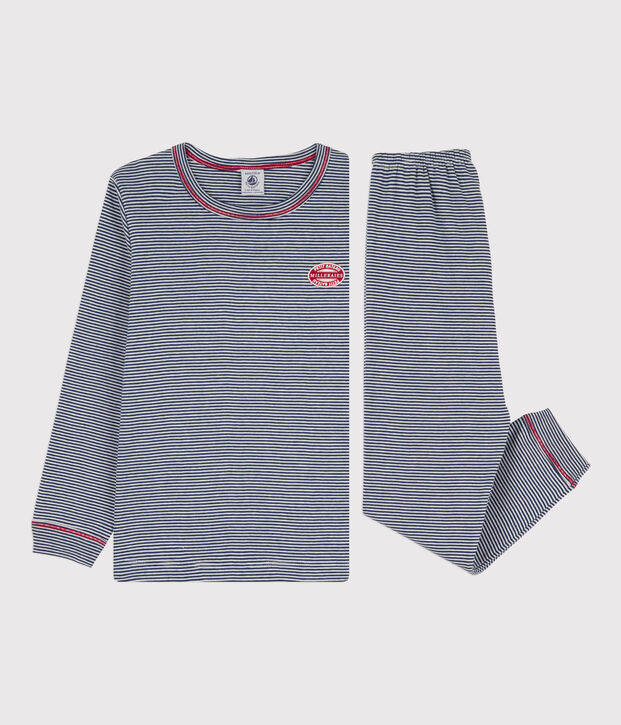 Pyjama milleraies en coton enfant bleu/blanc