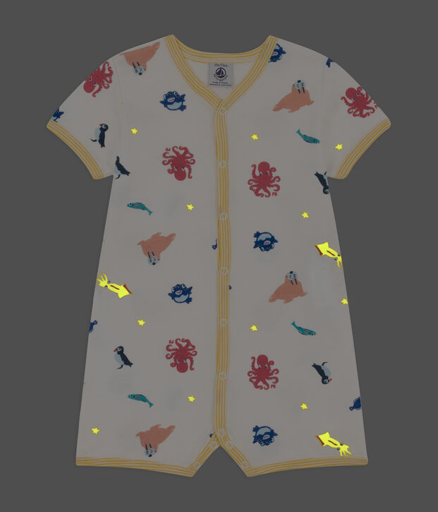 Combinaison courte animaux marins en coton b&eacute;b&eacute; blanc/multicouleur