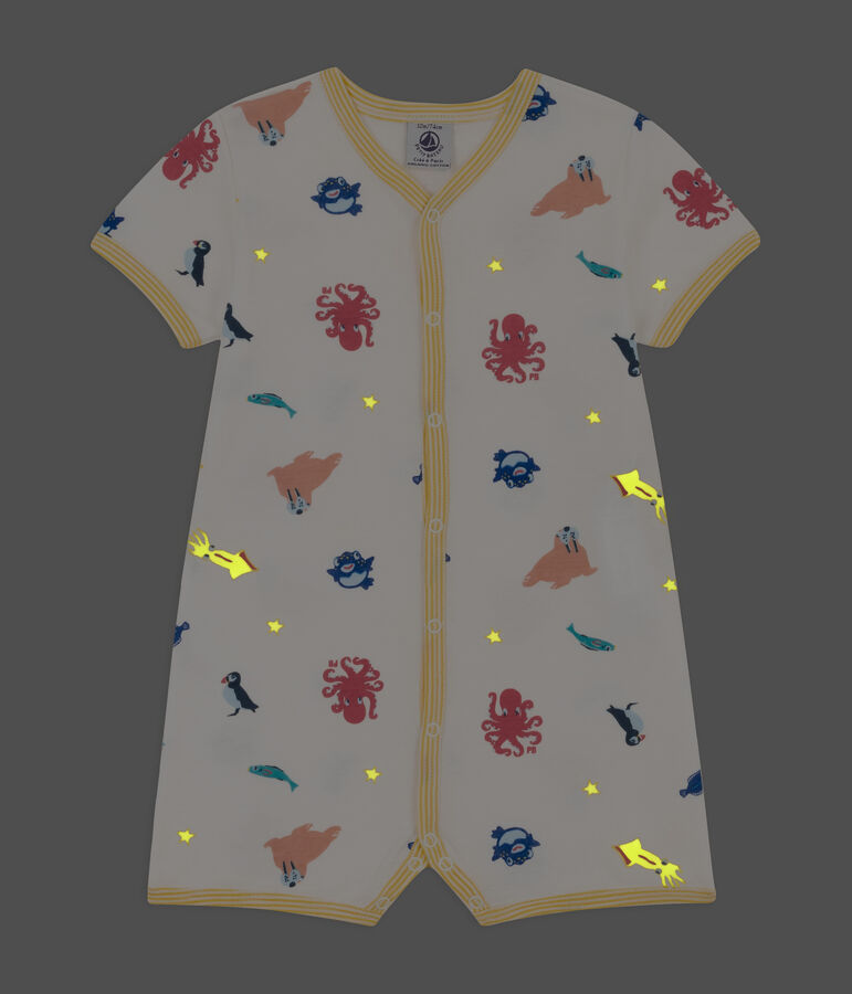 Combinaison courte animaux marins en coton b&eacute;b&eacute; blanc/multicouleur