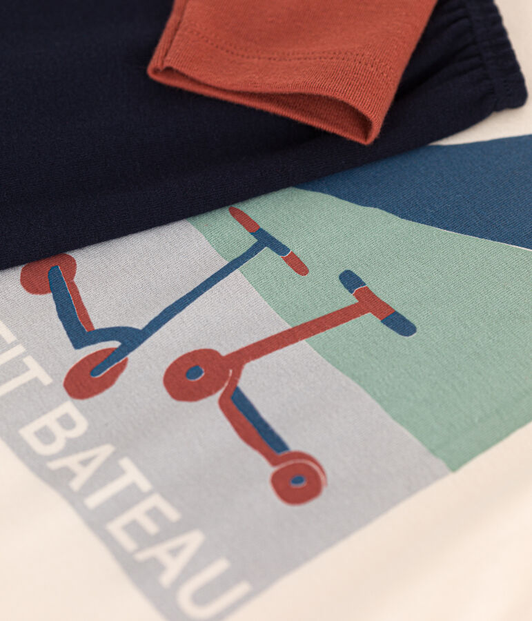 Pyjama uni motif trottinettes en coton enfant bleu SMOKING/blanc MULTICO