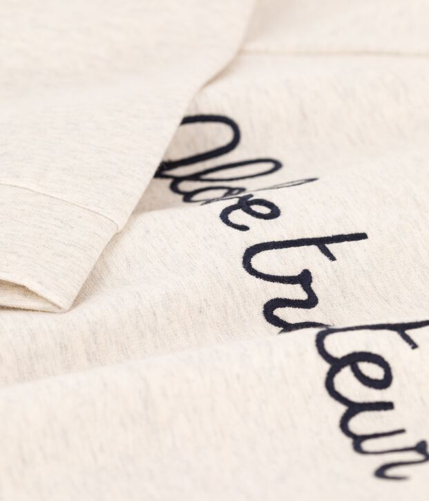 Sweatshirt en molleton brod&eacute; Femme beige chin&eacute;