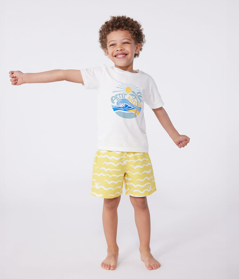 Teeshirt enfant en coton manches courtes imprim&eacute; blanc MARSHMALLOW