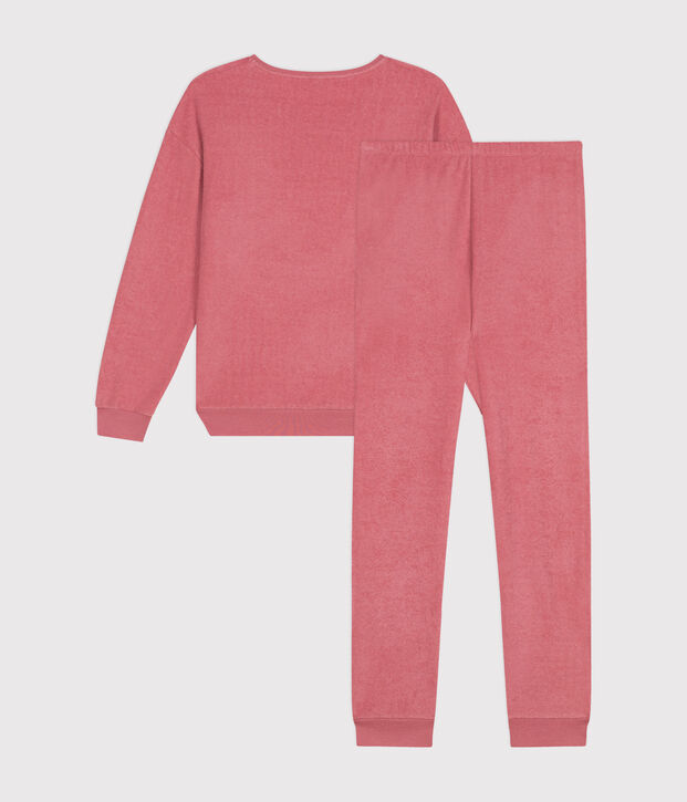 Pyjama en bouclette &eacute;ponge gratt&eacute;e unie femme rose