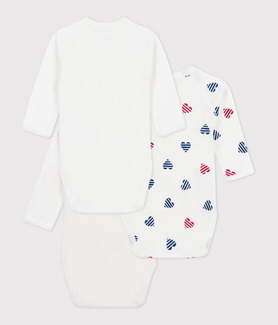 Lot de 3 bodies croisés manches longues en coton cœurs rayé bébé variante 1