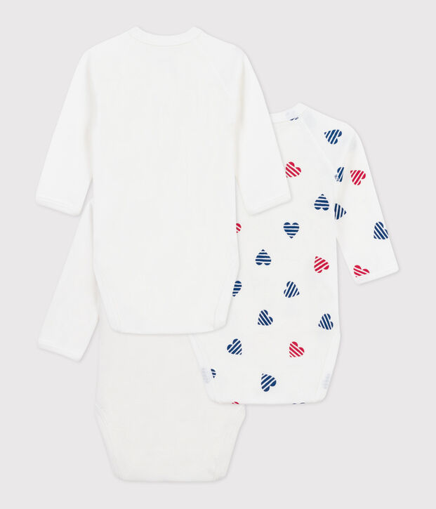 Lot de 3 bodies crois&eacute;s manches longues en coton c&oelig;urs ray&eacute; b&eacute;b&eacute; multicouleur
