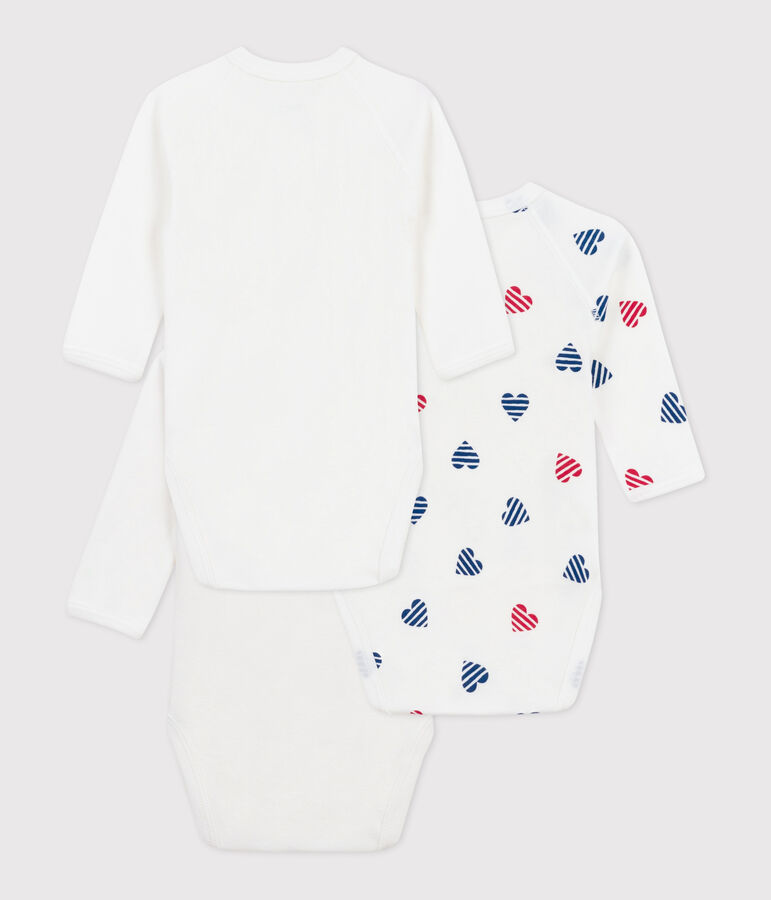 Lot de 3 bodies crois&eacute;s manches longues en coton c&oelig;urs ray&eacute; b&eacute;b&eacute; multicouleur