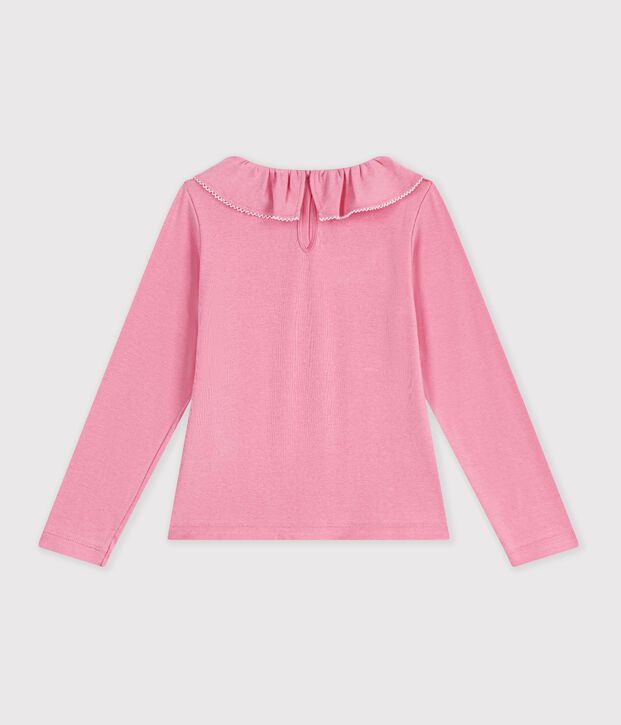 Tee-shirt &agrave; col enfant manches longues uni rose
