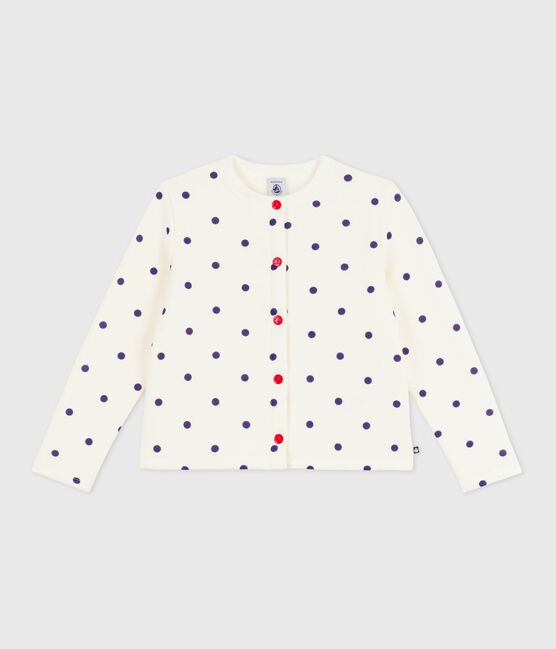 Cardigan enfant en coton imprimé pois bleu MILK/ SOIR