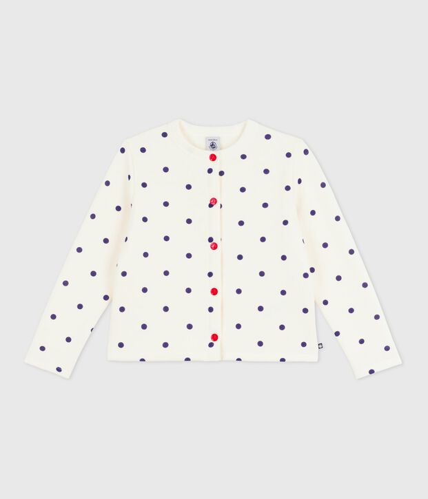 Cardigan enfant en coton imprim&eacute; pois bleu/bleu