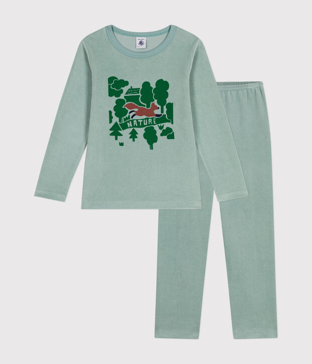 Pyjama uni en velours enfant vert
