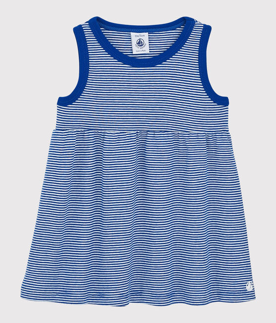 Robe rayée sans manches en côte bébé fille bleu SURF/blanc MARSHMALLOW