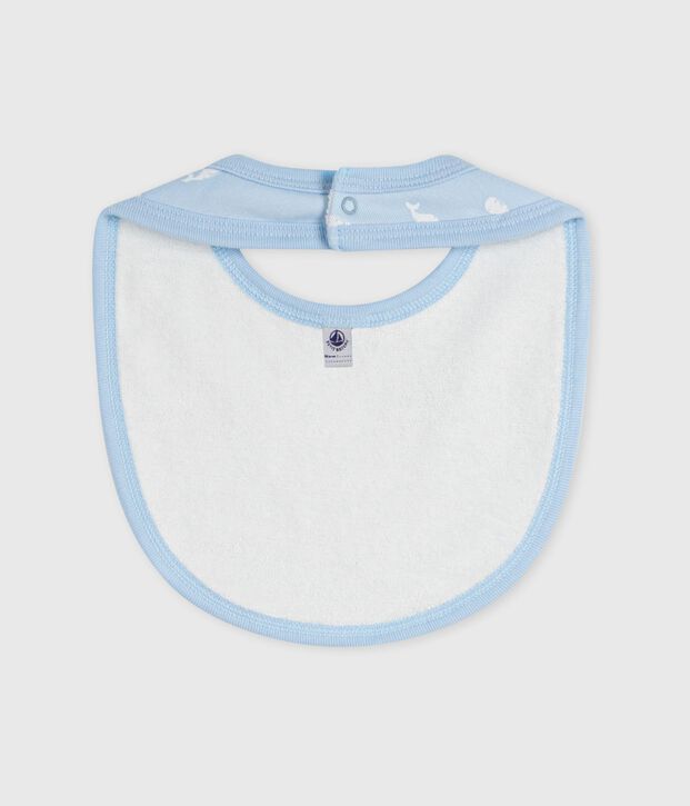 Bavoir naissance en coton imprim&eacute; bleu/blanc