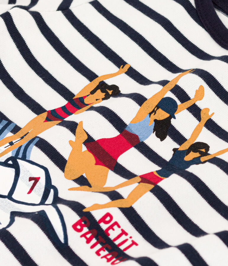 Marini&egrave;re s&eacute;rigraphi&eacute;e en coton &eacute;pais enfant fille blanc/bleu