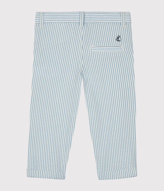 Pantalon bébé garçon en seersucker bleu ACIER/blanc MARSHMALLOW