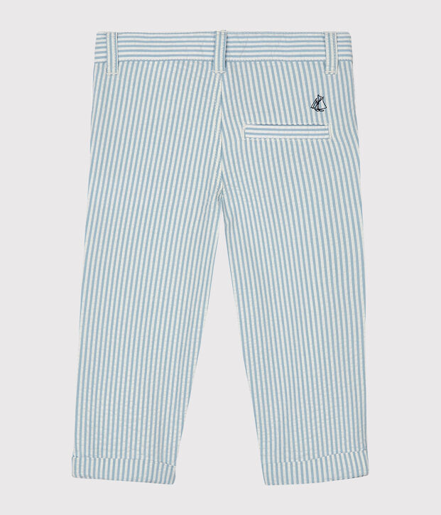 Pantalon b&eacute;b&eacute; gar&ccedil;on en seersucker bleu/blanc